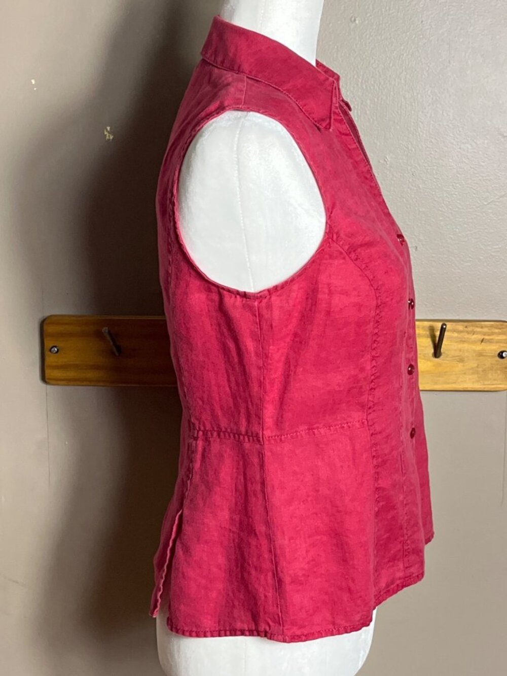Rafaella Linen Button Top Sleeveless Raspberry Red Coastal Casual Preppy Wom 6 - Picture 10 of 10